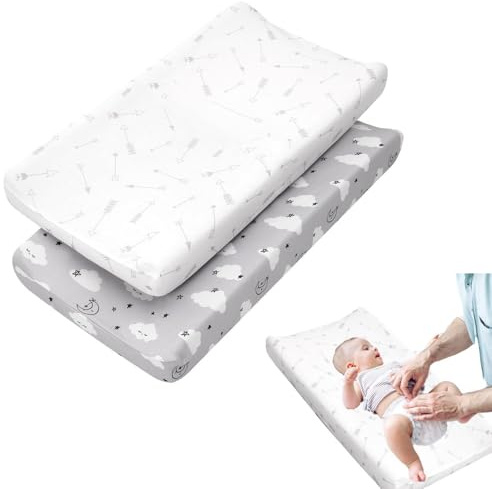 Oaygat 2 Pcs Changing Pad Cover Jersey Knit Cotton Baby Diaper Soft Changing Pad Sheets Flexible Changing Table Pad Cover Comfortable Cotton Fitted Diaper for Boys Girls