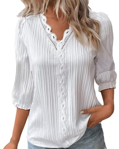 Uwdiohq Chemisier Blanc Femme Tunique Voile De Coton Chemisiers Femmes Chemisier Femme Hiver Chemise Blanche Enfant À Jabot Chic Grise Fluide Lot Lin Orange Manche 3/4 Blanc Cassé
