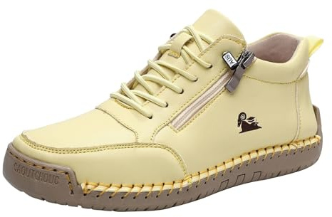 Generisch Chaussures en cuir pour femme - Automne et hiver - Coutures faites à la main - Hauteur à lacets - Chaussures pieds nus avec fermeture éclair - Antidérapantes - Décontractées - Larges pieds