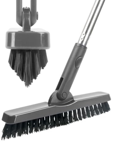 CELOX Grout Brush with Long Handle, 180°Rotation Tile Grout Cleaning Brush, Gray