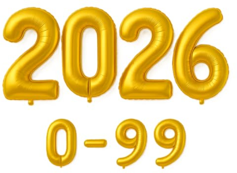 Luftballon 2026 Gold | 80 cm Zahlenballon | Folienballon mit Luftröhrchen | Zahlenluftballon für Geburtstag, Jubiläum, Hochzeit, Party & Events | Helium oder Luft | Ballon Zahl | Geburtstagsdeko