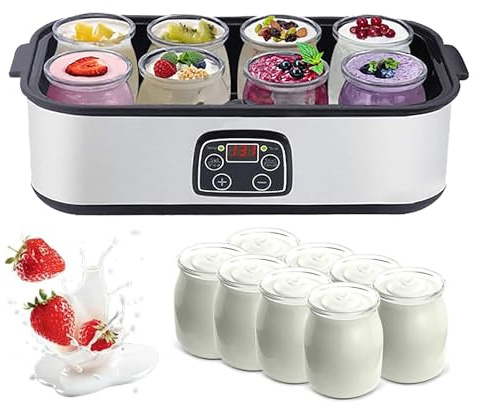 Macchina Per Yogurt, Display Digitale A LED, Yogurtiera Automatica Da 1400 Ml, Con 8 Barattoli Di Vetro, Timer Da 0 A 48 Ore E Temperatura Regolabile Da 20 A 50 °C,1400ml