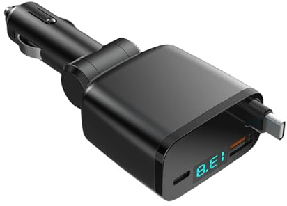 UncleS Múltiples Interfaces Cargas del Vehículo Cargas De Automóvil Compactos con Longitud Cable Ajustable Y Tecnología Carga Rápida para Viajar Adaptador Automóvil Carga Rápida Cable Retráctil