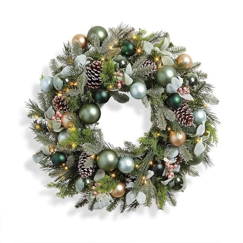 LLZJDDPLY Türkranz Weihnachten, Großer Beleuchteter Weihnachtskranz für Die Haustür, Weihnachtsdeko für Haustürgirlande, Treppengeländer Oder Hochzeitsfeier(50cm/20in)