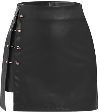 Odizli Lederrock Damen High Waist PU Kurz Mini Rock mit Schlitz