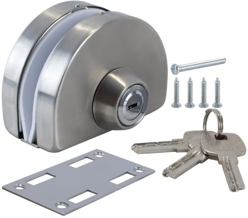 Gutol Serrure à clé sans perçage pour armoire vitrée à double porte coulissante en acier inoxydable avec 3 clés en cuivre pour porte en verre trempé de 10 à 14 mm d'épaisseur