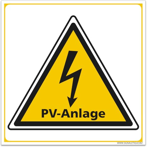 Signalétique.biz France - PV Anlage Schild aus Aluminium-Verbundplatte 2mm – Warnschild Hochspannung | Gelb/Schwarz Piktogramm | 250x250 mm | Langlebig & wetterfest