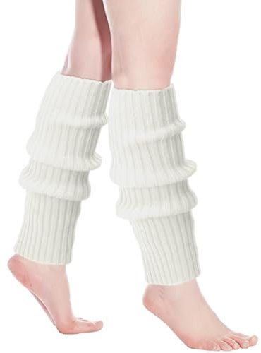 WUFKOP 1 Paar Strickstulpen, weiße Beinwärmer und Winter-Stulpen für Damen und Mädchen bei Tanz, Sport und im Winter