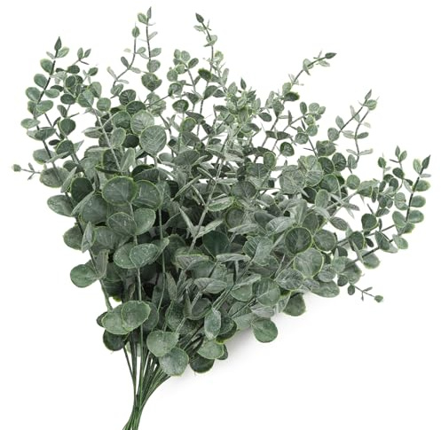 Hoiny 30 STK Eukalyptus Künstlich Deko,38cm Künstliche Zweige,Grün Künstlicher Eukalyptus Pflanze,Gefälschte Eukalyptusblätter für Hochzeit Party Garten Home Büro Tischdeko Blumenarrangement