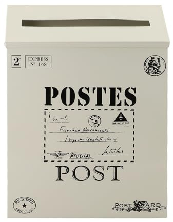 CashMuch Boîte aux lettres vintage en métal avec motif européen rustique, fixation murale pour maison et accessoires de photographie, construction en fer robuste, 29 cm x 22 cm x 6 cm, disponible en