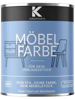 KENZOPAINTS Möbelfarbe 750ml. Seidenmatt Möbellack Buntlack Innen und Außen Holzfarbe Trendfarben DIY (1, Blauer Traum von Skandinavien, 750ml.)