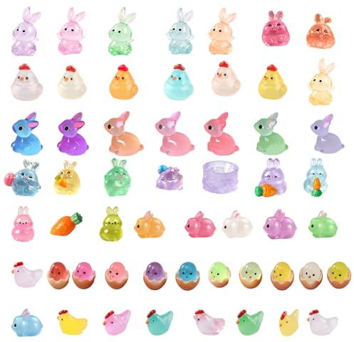 53 Stück Mini Hasen Und Küken Figuren Aus Harz Für Ostern Deko | Miniatur Osterhasen Deko Set für DIY Garten, Puppenhaus und Oster Deko Innen.