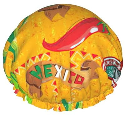 Cactus Hat And Chili Pepper Print Hair Cap With Adjustable Elastic Band And Vibrant, Shower Cap For Women Reusable Waterproof