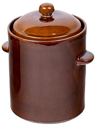 DURA HOME Stoneware Sauerkraut Crock – Fermentation Pot & Pickling Jar for Kimchi, Pickles & Sourdough Starter – Cottage Style Ceramic Pot with Lid – Oven, Microwave & Dishwasher Safe (2.5L)