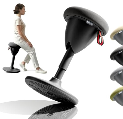 Tervo Modell W | Vickande pall | Ergonomisk stående skrivbordsstol | Höjdjusterbar sitt- och ståpall för vuxna | (Midnattssvart, 45-69 cm)