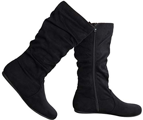 Olivia K Womens Low Heel Mid-Calf Slouchy Suede Slip On Casual Boots with Side Zipper Black Size: 5 UK