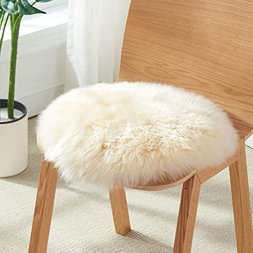 Piel De Oveja Natural Redonda Cojín Del Asiento, Linda Lana Pura Peluda Cojín De Silla Cuero De Oveja Antideslizante De Lujo Cojines De Asiento Asiento De Coche (B,35 cm de diámetro (13,7 pulgadas))