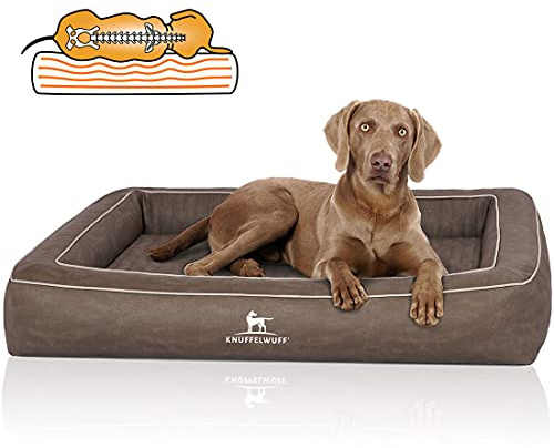 Knuffelwuff Orthopädisches Hundebett aus Laser gestepptem Kunstleder Montego XXXL 155 x 125cm Braungrau