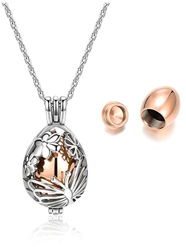 Jovivi Ashes Keepsake Urn Necklace Cremation Jewellery Women, Stainless Steel Memorial Hollow Butterfly and Flowers Teardrop Ash Hair Locket Pendant Chain,w/Funnel Kit
