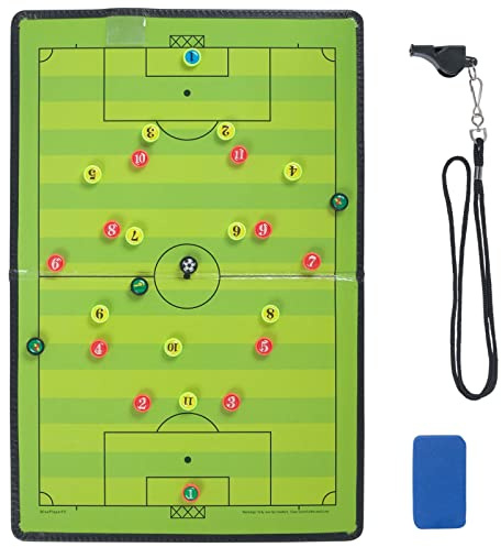 WISEPLAYERFC Taktiktafel Fußball für Fußballtrainer-Magnetische Taktikmappe für Fussball mit Pfeife