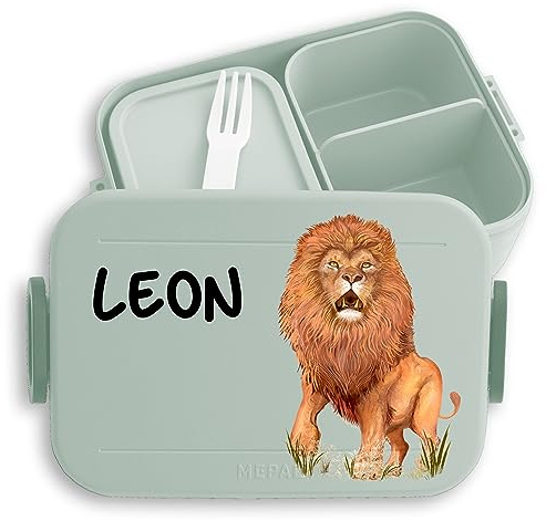 Kinder Bento Box Midi Lunchbox für Mepal Bentobox - Löwen - Löwe Löwenmotiv Löwenmähne König der Tiere - 900 ml - Sage Grün - brotdose brotzeitbox mädchen kita lion vesperbox