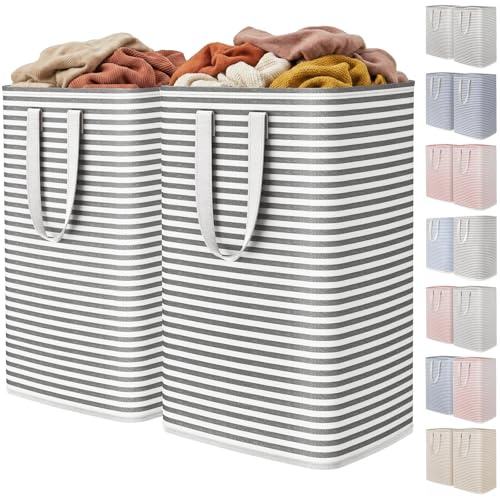 Lifewit 2er Set 80L Wäschekorb, Großer Faltbare Wäschebox, Wäschesammler, Wäschesortierer, Aufbewahrungsbox mit Griffen für Kleidung, Handtücher, Spielzeug, Schwarz