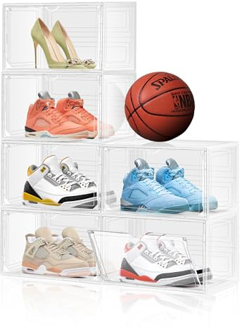 EZJOB 6 Pack Schuhboxen Stapelbar Schuhaufbewahrung Box Schuh Boxen Aufbewahrung Klar Plastik Stapelbare Schuh Organizer Behälter mit Deckel für Frauen/Männer, 32,8 x 27 x 20,7 cm (Klar)