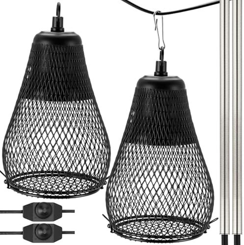 Retisee 2 st reptil värmelampa lock reptiler anti-skållning lampskärm med strömbrytare och anti-bitkrok för ödlor ormar kycklingar, glödlampa 100 w ingår ej