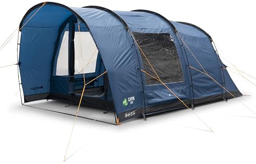 Vango Capri 400 Tent for 4 People with Lights-Out Bedrooms, Spacious Living Area, Easy to Pitch, Fibreglass Poles, Built-In Canopy, 3000mm HH, Eco-Friendly Sentinel Essential Fabric, Family Camping