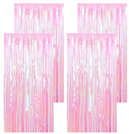 BDHYYM 4 Piezas Cortinas Metálicas Pastel Cortina de Lámina Oropel Franjas Decoración Fondo Cortinas de Oropel Coloridas Cortina de Purpurina para Fiesta de Cumpleaños Bodas(1mx2m)