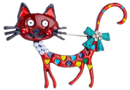 Squisita spilla smaltata a forma di gatto: elegante accessorio in lega di design animale per cappotti, abiti e giacche da donna, Medium, Metallo non prezioso, Giada