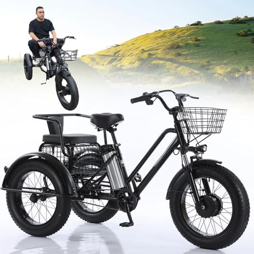 Giuggiolared Triciclo Elettrico a Tre Ruote per Adulti - Batteria Rimovibile 48V/12Ah, Bici da Carico Elettrica da 20 Pollici, Carico Massimo 250 kg, per Pendolarismo e Viaggi Only-Trike