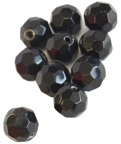 Predax Glasperlen geschliffen - 10 Perlen, Durchmesser:6mm, Farbe:Schwarz