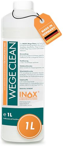 INOX® - Effektives Wege Clean Konzentrat 1L | Steinreiniger intensiv außen | Grünbelagentferner Konzentrat, Algen-, Flechten- und Moosentferner | Reinigt Stein, Beton, Fliesen & Fassaden