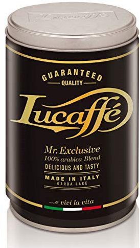 LUCAFFÈ Mr. Exclusive Arabica caffè macinato barattolo caffè 250gr acciaio salva aroma caffe macinato arabica origine Sud America Asia Africa gusto dolce aroma pane tostato corpo medio