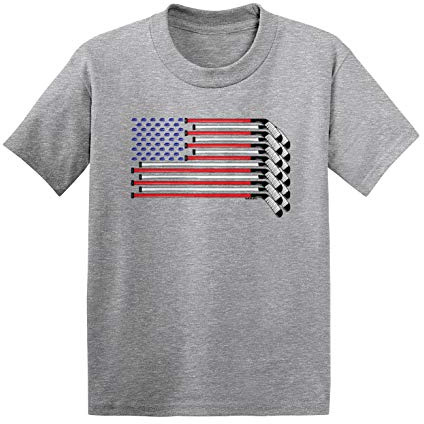 Haase Unlimited American Flag - Hockey Sticks Pucks Infant/Toddler Cotton Jersey T-Shirt (Light Gray, 3T)