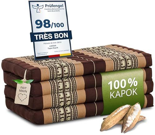 livasia Nachhaltige Klappmatratze aus Kapok - 200x80x8cm - Gästematratze, Faltbare Matratze für Van, ökologische Yogamatte, klappbares Gästebett, Liege für Garten und Balkon (Braun/Elefanten)