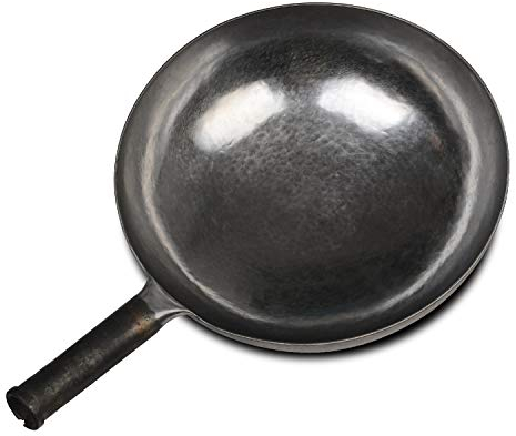 臻三环 ZhenSanHuan Woks chinos de hierro martillado a mano y sartenes para freír, antiadherentes, sin revestimiento, acero al carbono Pow (30 cm, plata, no sazonado)
