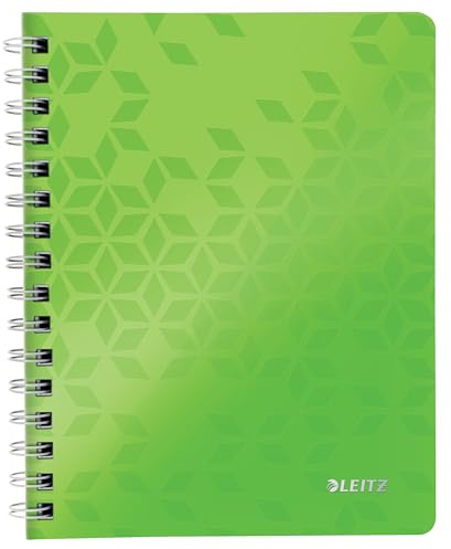 Leitz WOW Collegeblock A5 kariert, 160 Seiten, 80 Blatt FSC-zertifiziertes Papier 80 g/m², Doppelspiralbindung, PP-Einband, Notizbuch mit Sichthülle und Lineal, Für Büro oder Schule, Grün, 46410054