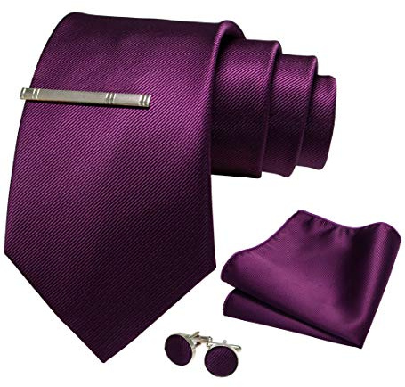 JEMYGINS Herren 9cm Breit Extra lang Krawatte und Einstecktuch Krawattenklammer Set Geeigneter Hochzeit Fest