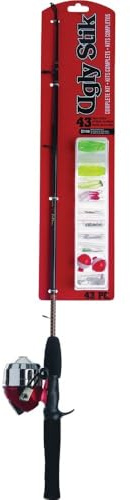 Ugly Stik 5’ Complete Spincast Kit Fishing Rod and Reel Casting Combo, Ugly Tech Construction with Clear Tip Design, 5’ 2-Piece Rod, Red