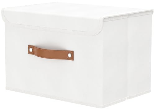 OUTBROS 1 Stück Aufbewahrungsboxen mit Deckel, 45 x 30 x 30 cm Stoffboxen, Aufbewahrungskörbe, Organizer für Kleidung, Bücher,Weiß ST02WL1