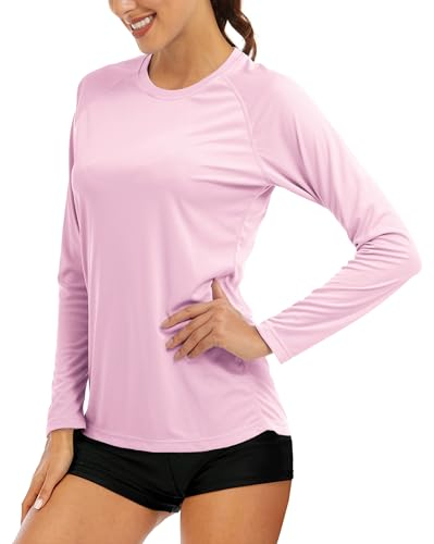 MAGCOMSEN Sport Shirts für Damen UV T-Shirt Funktionsshirt Langarmshirt Wandershirt Longsleeve Fitness Leicht Pink S