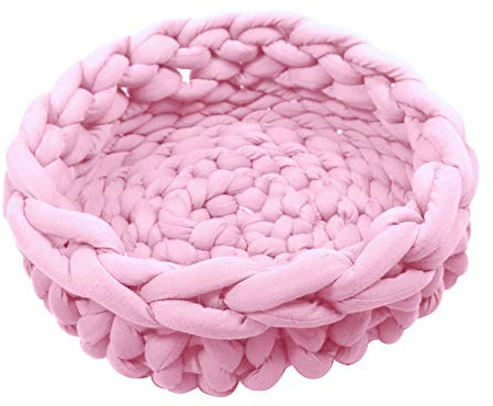 DZAY Handgestrickter Chunky Wolle Garn Haustier Schlafsack Haustier Katzenbett Weich Kissen,Hundebett Hundekorb Katzenbettchen Katzenkörbchen,Katzenbett Basket Nest Katzennest Katzenkorb (Rosa,40CM)