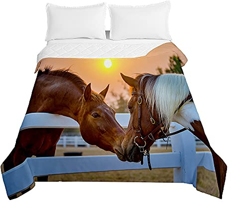 Surwin Trapuntino Copriletto Trapuntato Primaverile Estivo,Stile Moderno,Trapuntino in Morbida Microfibra con Stampa Cavallo 3D Leggero Coperta Letto Singolo Matrimoniale (Amore Cavallo,150x200cm)