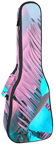 Ukulele väska tropiska blå rosa blad växt ukulele fodral för Sopran Tenor konsert 23 tum 10 mm tjock mjuk vadderad justerbara remmar taggväska