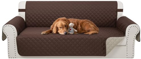 Luxshare Home Reversible Couch Cover for 3 Cushion Couch Sofa Cover Washable for Pet Friendly with Elastic Straps Water Repellent(Sofa, Chocolate/Beige)