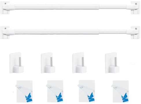 2 Stücks Vitragestangen Gardinenstange Ausziehbar Klemmstange für gardinen Ausziehbar Vitragestangen für Fenster Küche DIY-Projekte, 70-120CM, Weiß