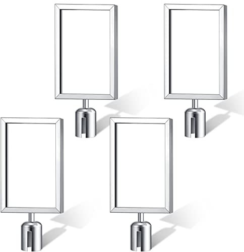 Taiyin 4 Pcs Stanchion Sign Holder Double Sided Sign Frame with Cover Stanchion Top Frames for 8.58 x 12.52 Inches Paper Size for Crowd Control Sentry Stanchions (Stainless Steel,Silver)