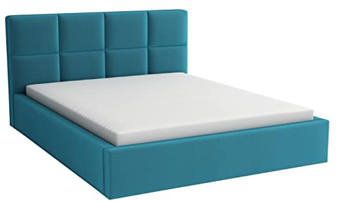 bonni Polsterbett Alaska 140x200cm Bett mit Matratze und Lattenrost Doppelbett mit Bettkasten Holzbett Stauraumbett (Türkis)
